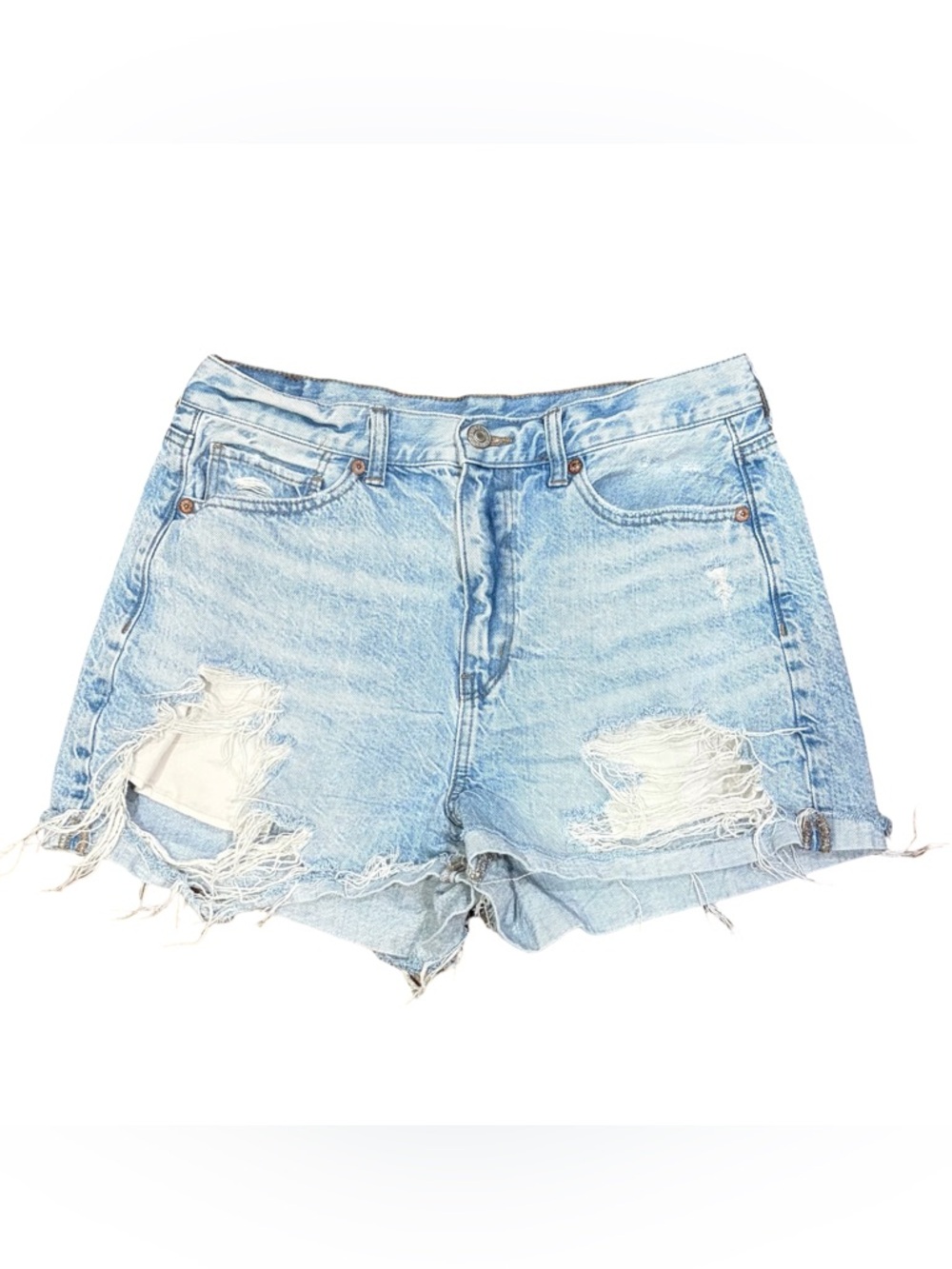 American Eagle Outfitters Light Blue Distressed Denim Cutoff Mom Shorts Size 10